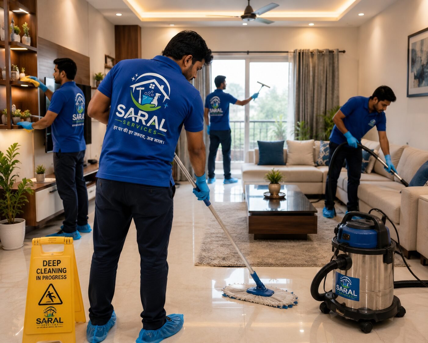 SARAL SERVICES professional team performing home deep cleaning